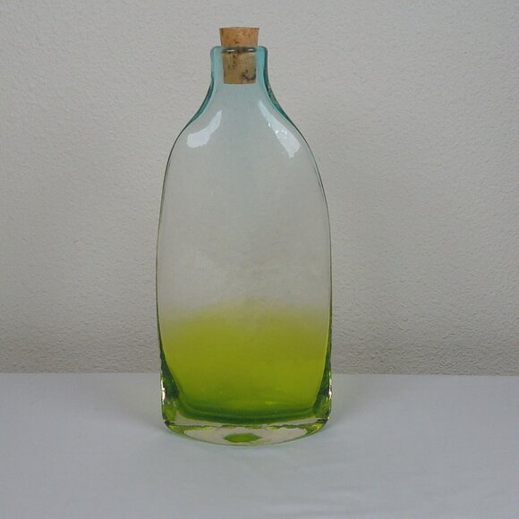 Blown Green Ombre Glass 10.5" tall Liquor Bottle Container Cork Stopper Decor - Picture 1 of 8